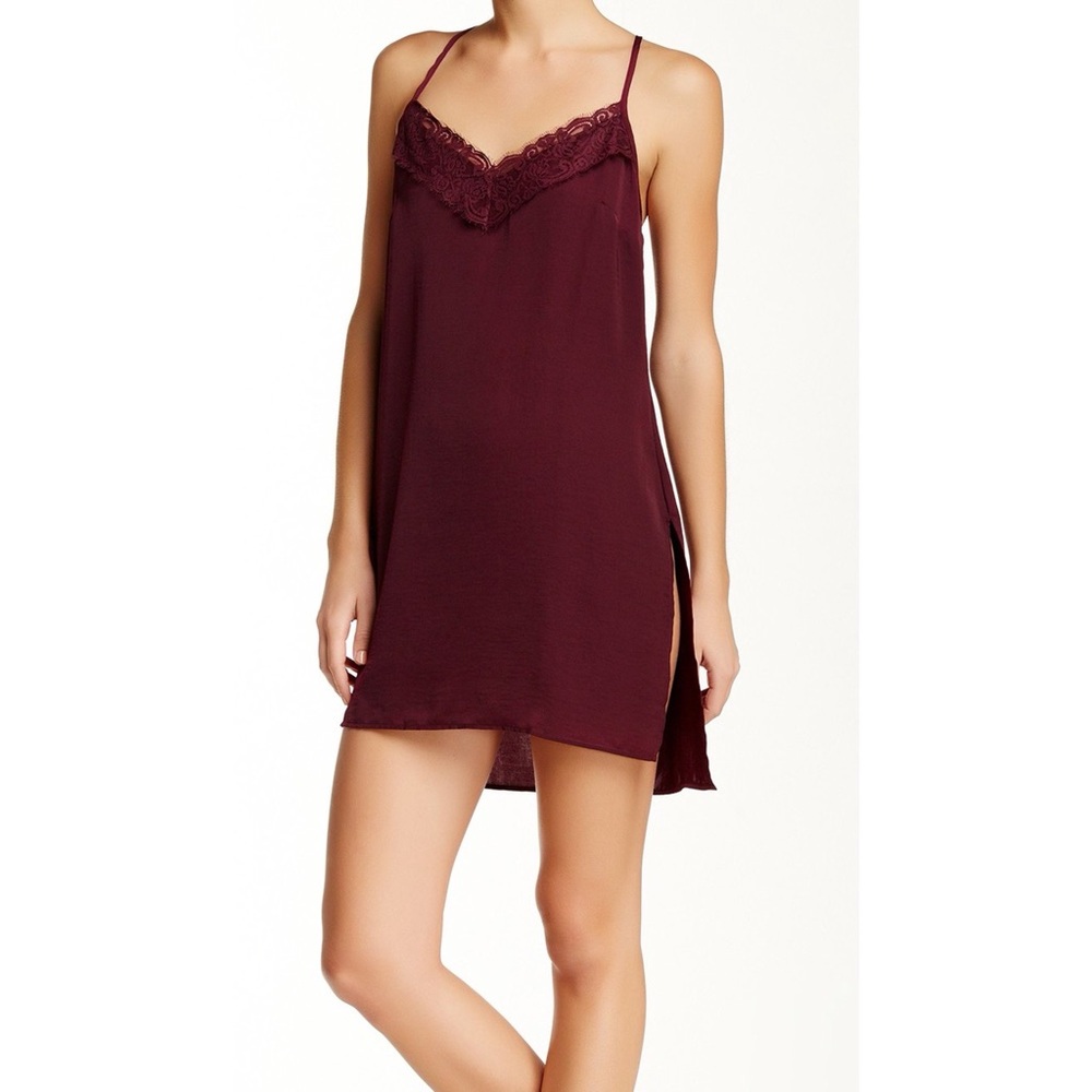 Black lace-trim slip dress